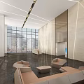 Modern Lobby Interior With Large Windows Marble Walls And Sofas 3d model