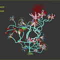 Botanical Structure With White Branches Green Particles And Large Green Sphere On Gray Background
