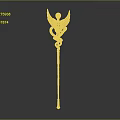 Golden Decorative Weapon Scepter With Wings And Snake Ornament Design