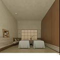 Relaxing SPA Sauna Interior With Massage Beds Decorative Painting And Soft Lighting