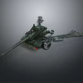 Military Field Artillery Gun With Long Barrel Camouflage Carriage And Wheels