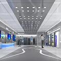 Modern Exhibition Hall Interior With Digital Screens Display Cabinets And Visitors