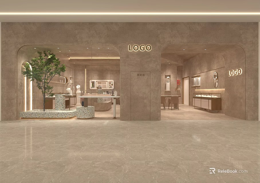 Elegant Luxury Jewelry Store Interior With Glass Display Cases And Warm Ambient Lighting 3d model 