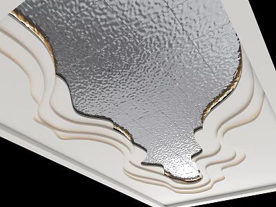 Unique Ceiling Design With Textured Silver Panel And Layered White Accents 3d model