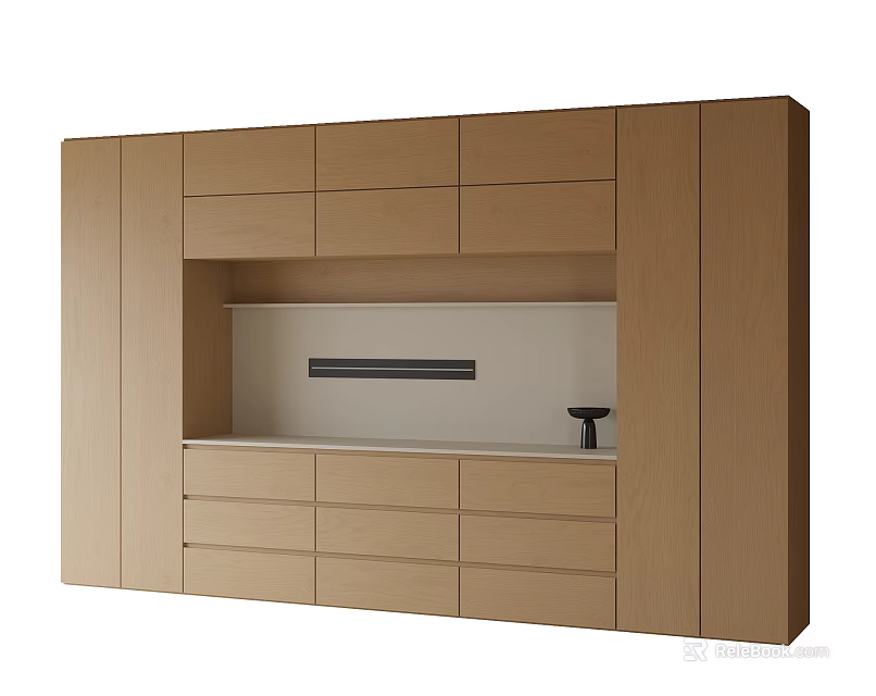 Modern Wooden Sideboard Design With Multiple Drawers Cabinet Doors And Horizontal Decorative Strip 3d model 