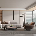 Modern Living Room Interior With Light Gray L Shaped Sofa Brown Armchair Round Coffee Table