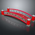 Chinese Style Red Arch Bridge With Traditional Railings And Wooden Deck