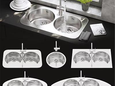 Stainless Steel Double Bowl Kitchen Sink With Faucet And Multiple Design Styles 3d model