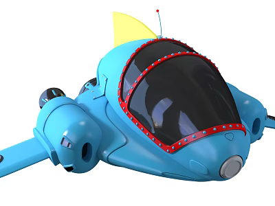 Cartoon Style Blue Aircraft With Yellow Fin Black Windshield Red Rivets And Wings 3d model