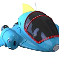 Cartoon Style Blue Aircraft With Yellow Fin Black Windshield Red Rivets And Wings