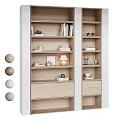Modern Wooden Bookcase With Multiple Shelves Holding Books Decorative Items And Table Lamp
