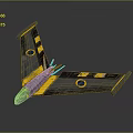 Gray Airplane Wing Model With Yellow Black Stripes And Circular Markings On Dark Background