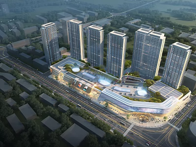Modern Urban Aerial View Planning with High Rise Buildings Commercial Center and Green Spaces 3d model