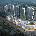 Modern Urban Aerial View Planning with High Rise Buildings Commercial Center and Green Spaces