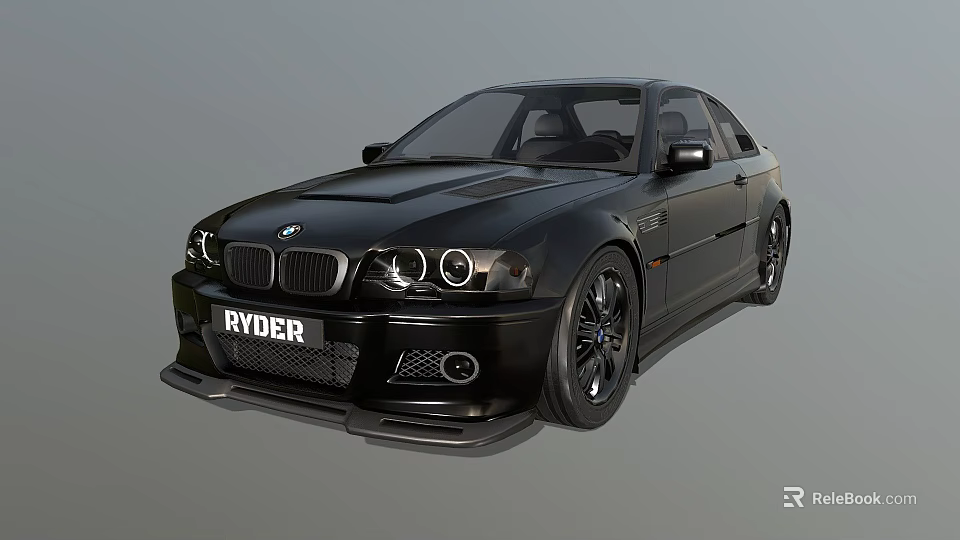 Black BMW Car With RYDER Badge Sporty Exterior And Alloy Wheels 3d model 