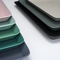 Multicolored Modern Tableware Set With Stacked Trays In Pink Green Blue And Gray