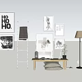 Stylish Interior Wall Decor With Frames Ladder Table Plant And Floor Lamp