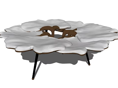Lotus Shaped Coffee Table With White Petals Brown Center And Black Legs 3d model