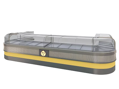 Curved Display Shelf With Glass Cover And Yellow Bottom Trim Design 3d model