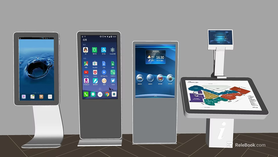 Public Interactive Facilities With Touchscreen Terminals For Digital Information And Navigation 3d model 