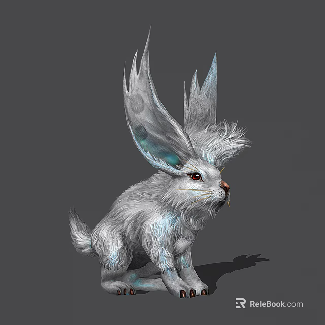 White Reptile With Shimmering Blue Skin And Large Wing Like Ear Structures 3d model 
