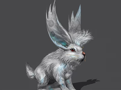 White Reptile With Shimmering Blue Skin And Large Wing Like Ear Structures 3d model