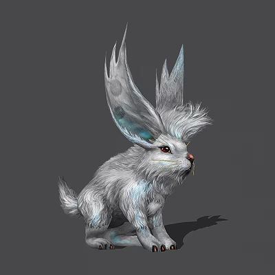 White Reptile With Shimmering Blue Skin And Large Wing Like Ear Structures 3d model