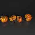 Fresh Vegetable Pumpkins Some Cut Open Showing Seeds And Structure On Dark Reflective Surface