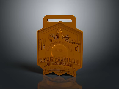 Orange Basketball Interscholastic Medal 2024 With Engraved Design And Hanging Strap 3d model