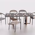 Modern Stylish Dining Table Set With Woven Chairs And Upholstered Seats
