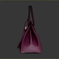 Stylish Pink Ostrich Leather Handbag With Dark Purple Handle Golden Clasp And Hanging Tassel