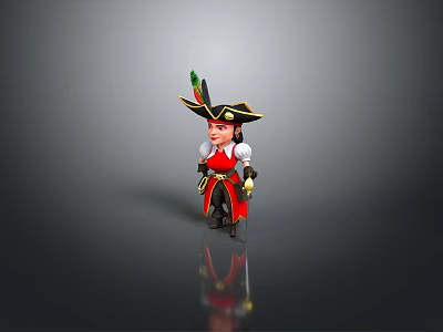 Man Dressed As Pirate With Feather Hat Red Coat And Black Pants Standing 3d model