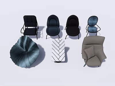 Modern Living Room Single Sofa in Black Blue Gray with Leaf Striped Decor 3d model