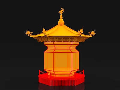 Traditional Chinese Lantern With Golden Roof Red Base And Ornate Decorations 3d model