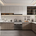 Modern Kitchen Interior With White Wooden Cabinets Appliances And Countertop Items