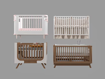 Pink White Brown Wooden Baby Cribs With Classic And Modern Styles 3d model