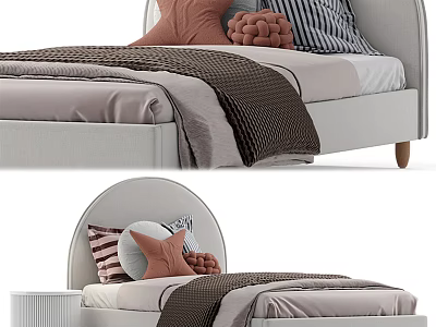 Modern Single Bed With Arched Headboard Soft Decorative Pillows And Knitted Blanket 3d model