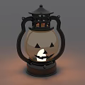 Pumpkin Shaped Decorative Lantern With Black Metal Frame Glass Shade And Pumpkin Face Design Illuminated