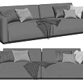 Modern Gray Two Seater Sofa With Plush Pillows And Checkered Blanket 3d model