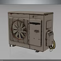 Aged Electrical Appliance with Rusted Surface Fan Grille and Portable Wheels