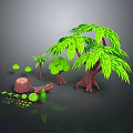 Cartoon Nature Scene With Lush Green Trees Tree Stump Small Bushes And Colorful Plants 3d model