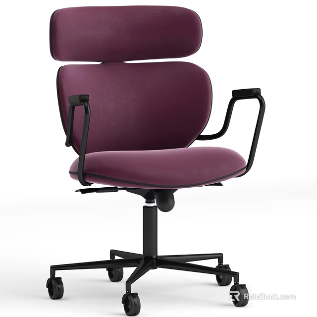 Purple Velvet Office Chair With Adjustable Armrests And Swivel Base Rolling Wheels 3d model 