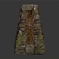 Artisan Crafted Rustic Wooden And Mossy Stone Stacked Decorative Structure With Natural Texture
