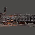 Vintage Industrial Style Kitchen Appliances With Rusted Pipes Multiple Stoves And Burning Flames