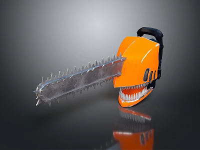 Orange Chainsaw With Black Handle Sharp Blade And Teeth Like Design 3d model