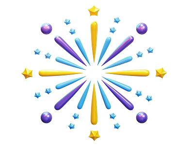 Colorful Sculpture Carving With Radiant Burst Design Yellow Blue Purple Lines Stars And Purple Spheres 3d model