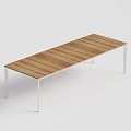 Modern Rectangular Dining Table With Wooden Striped Top And White Metal Legs 3d model