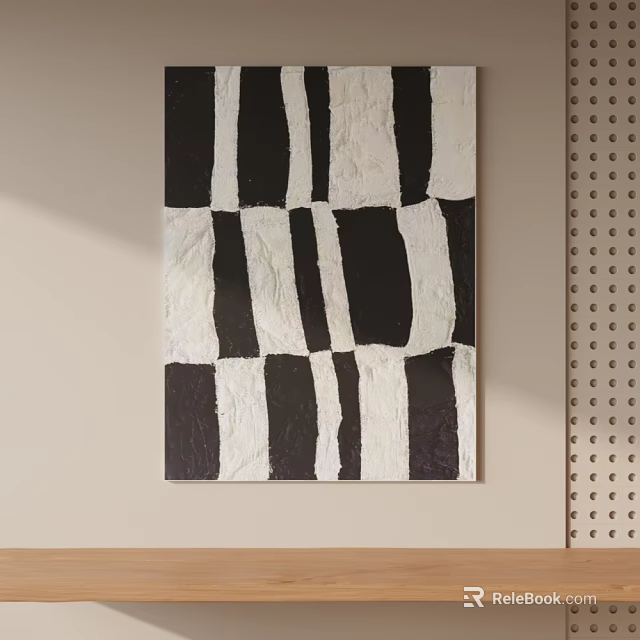 Black And White Abstract Painting On Wall With Perforated Panel Decor 3d model