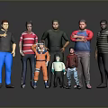Group of Diverse Characters Including Adults and Children in Various Clothing Styles Standing Together