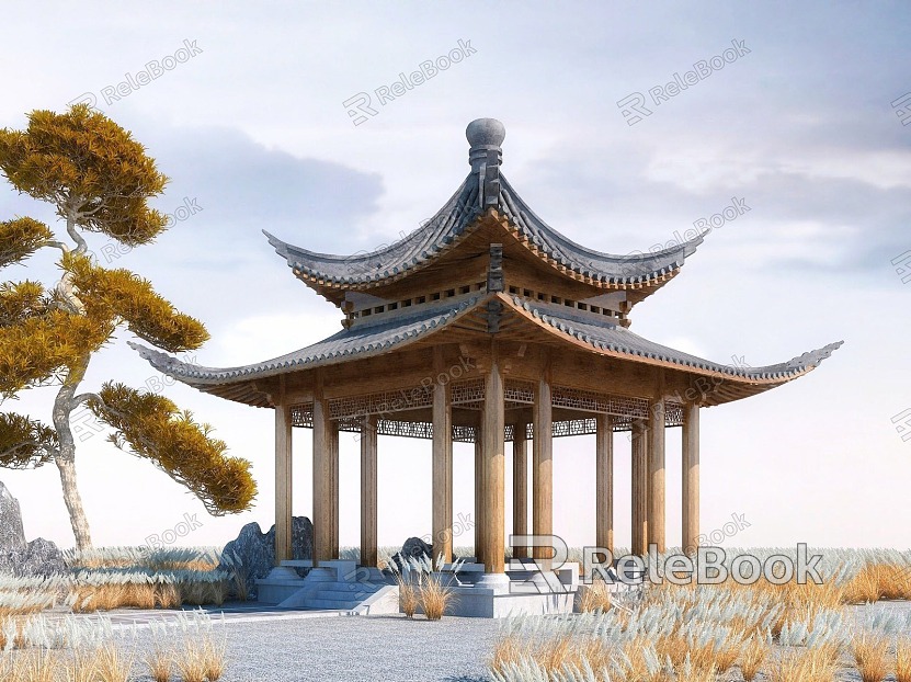 Chinese-style Pavilion Ancient Architecture Leisure Four-corner Pavilion Leisure Pavilion Ancient Architecture Pavilion Double-layer Four-corner Pavilion Two-layer Pavilion Saunjian Pavilion model